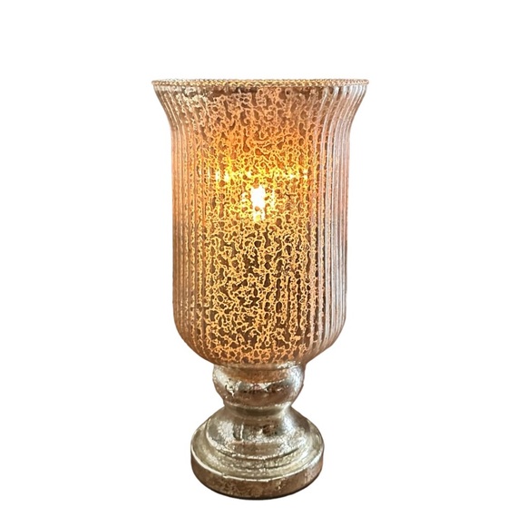Valerie Parr Crackled Gold Ribbed Glass Footed Hurricane Candle Holder - Picture 10 of 10